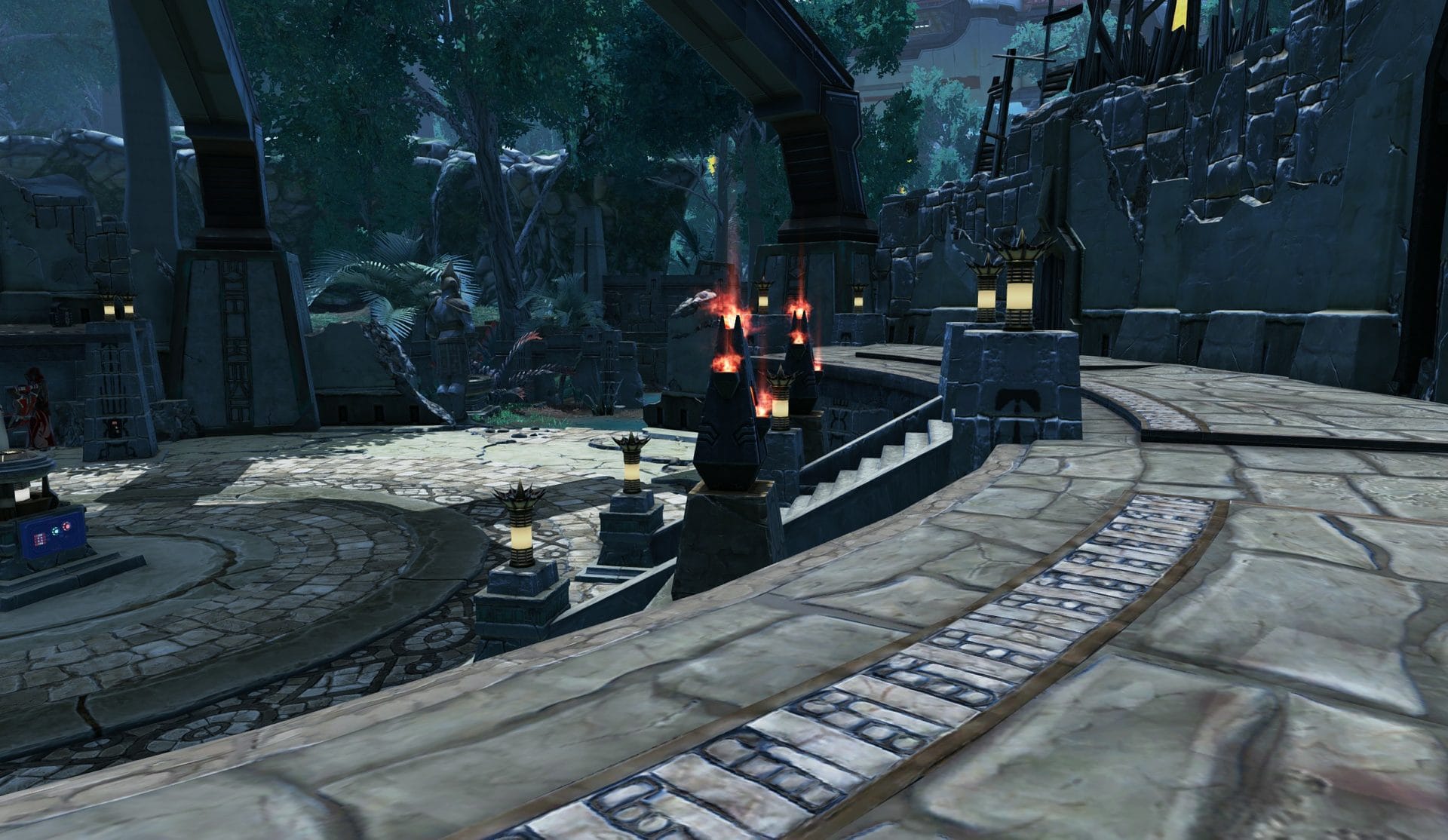 Elevated Platforms in Middle zone on Yavin Ruins Map