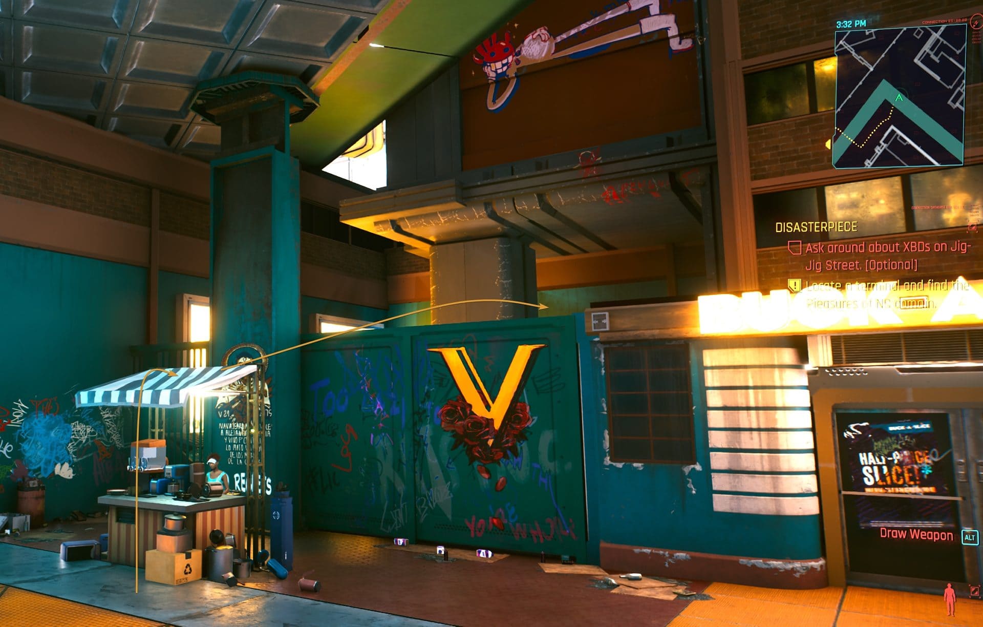 How to reach the back alley behind the V symbol