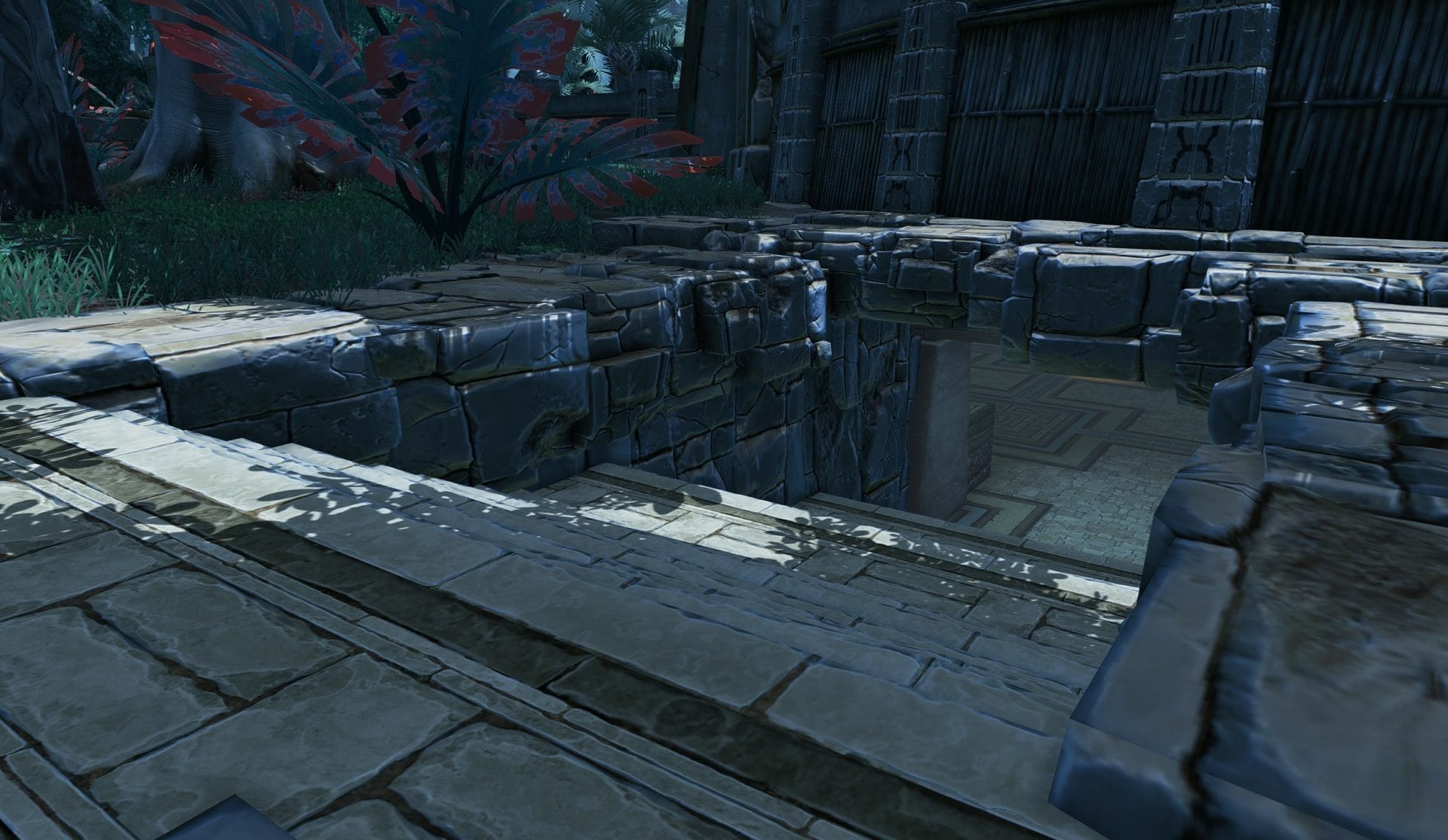 Stairs to the underground level beneath Mid on Yavin Ruins PvP Map
