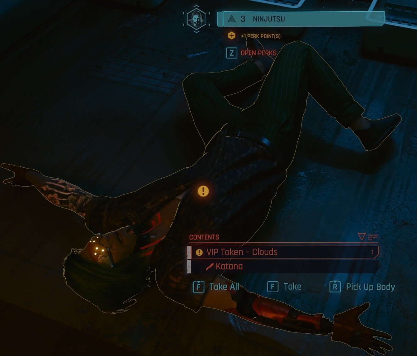 Take the VIP Token and Katana from the NPC