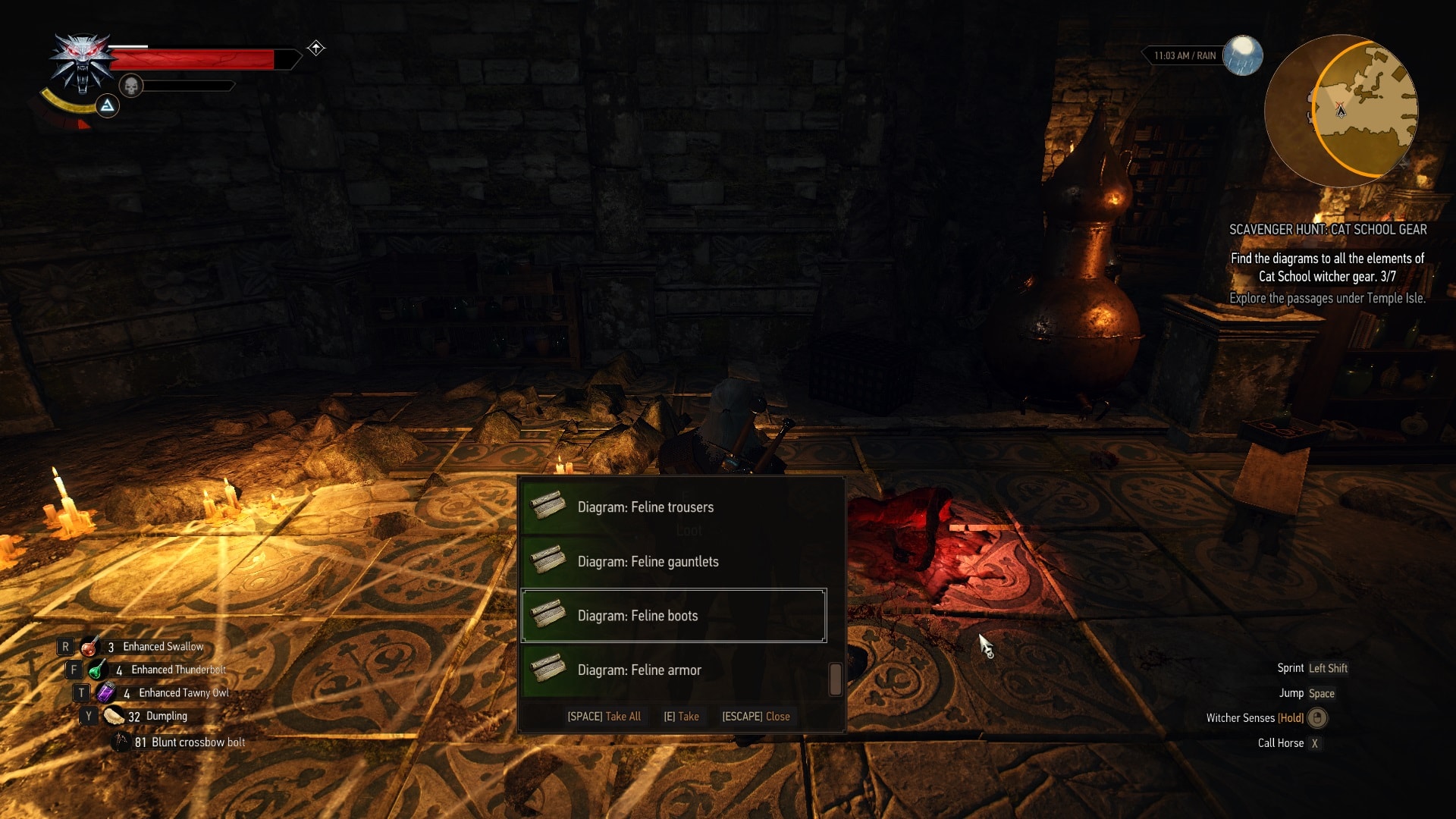 Feline Boots, Armor, Trousers, and Gauntlets Diagrams Location