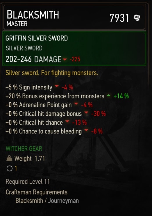 Griffin Silver Sword Stats