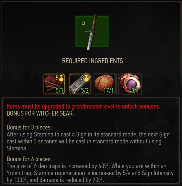 Griffin Steel Sword Crafting Requirements