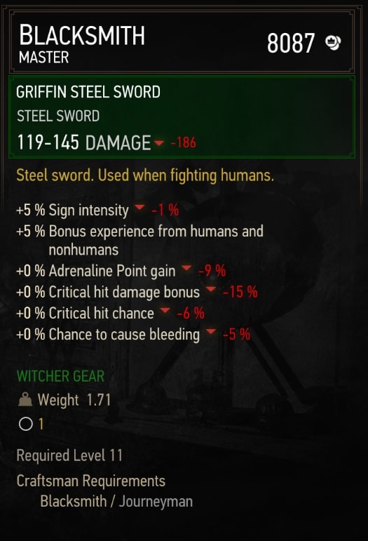 Griffin Steel Sword Stats