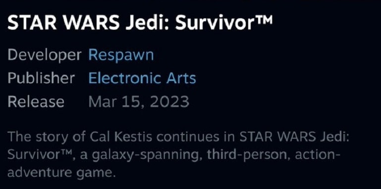 Star Wars Jedi Survivor Steam Details Leaker
