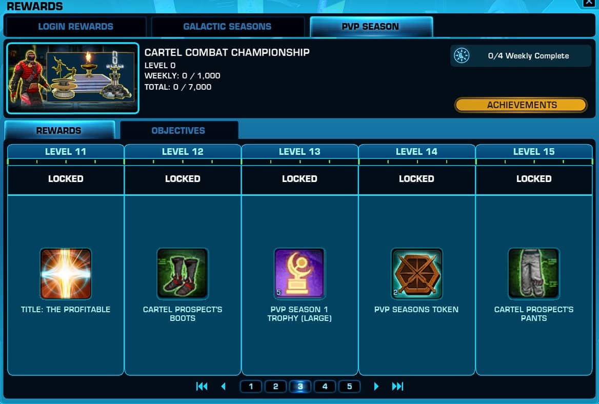 Rewards tab for SWTOR's PvP Season tracks