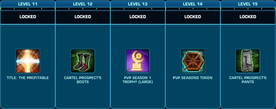 SWTOR PvP Season 1 Rewards Track for Levels 11 to 15