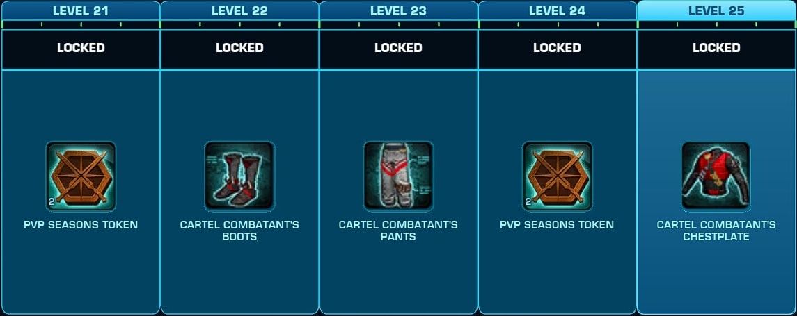 SWTOR PvP Season 1 Rewards Track for Levels 21 to 25