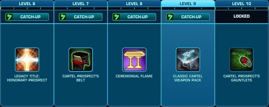 SWTOR PvP Season 1 Rewards Track for Levels 6 to 10