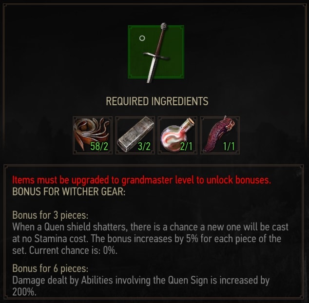 Ursine Steal Sword Crafting Requirements