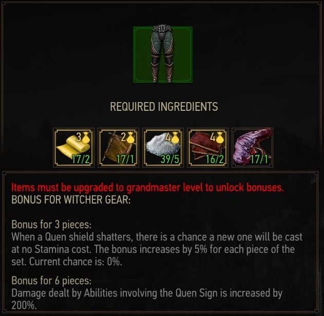 Ursine Trousers Crafting Requirements