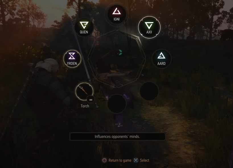 Using the Radial Menu to Cast Signs in the Classic Witcher 3