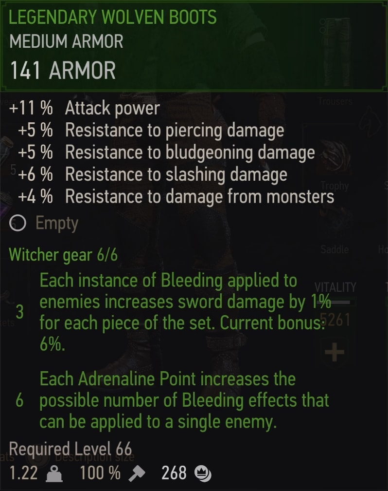 Witcher 3 Legendary Wolven witcher set - Boots Stats