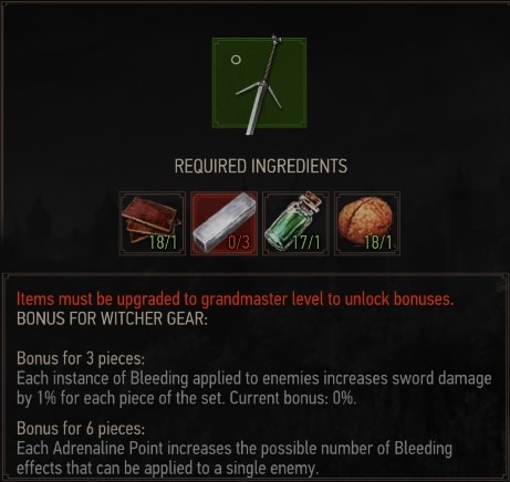 Wolven Silver Sword Crafting Requerements