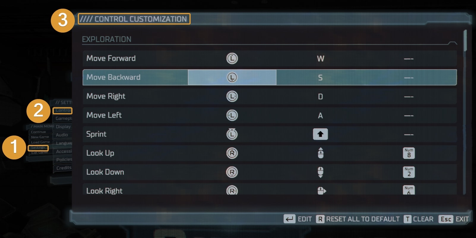 Customization of Dead Space Controls