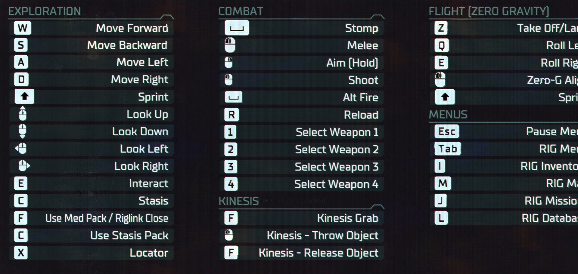 Dead Space Controls for Mouse and Keyboard