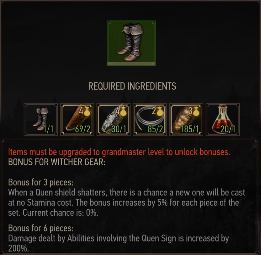 Enhanced Ursine Bear School witcher Boots Crafting Requirements