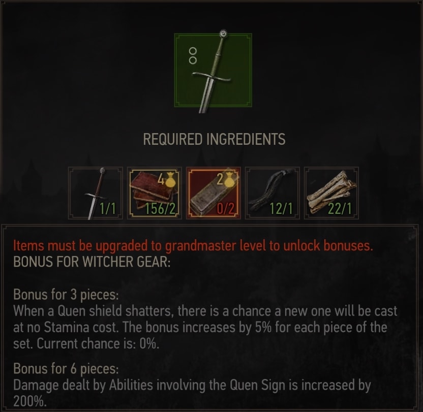 Enhanced Ursine Bear School witcher Steel Sword Crafting Requirements