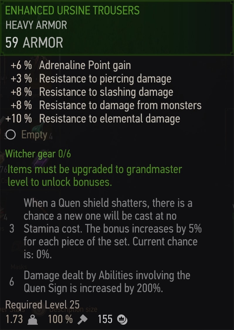 Enhanced Ursine Trousers Stats
