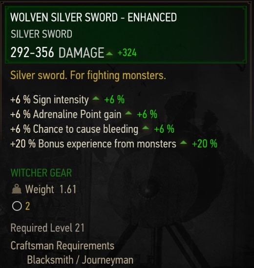 Enhanced Wolven Gear Set Stats - Silver Sword