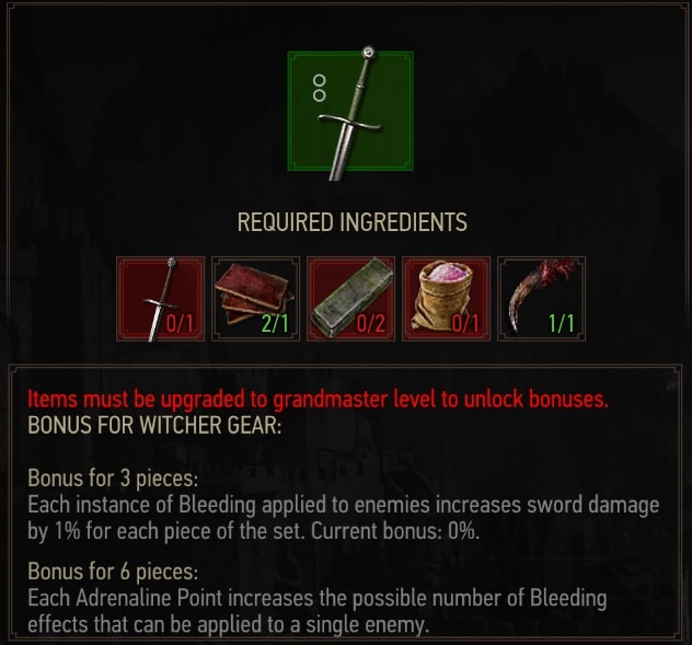 Enhanced Wolven Steel Sword Crafting Requirements