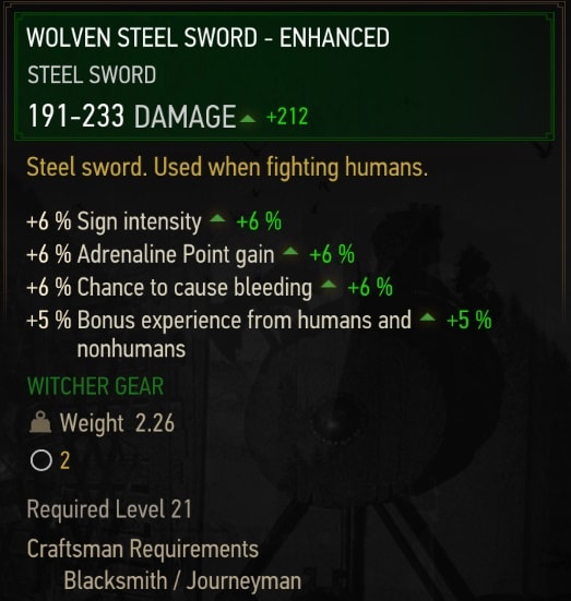 Enhanced Wolven Gear Set Stats - Steel Sword