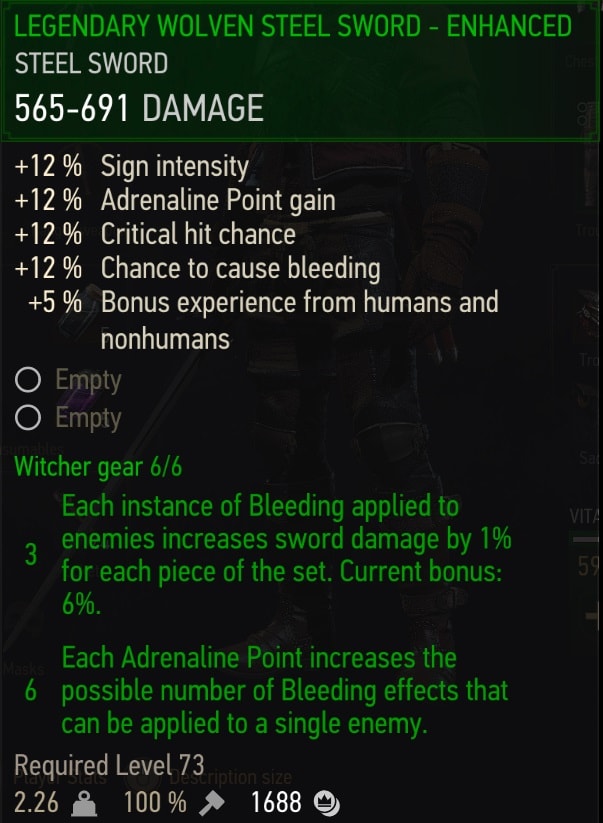 Enhanced Legendary Wolven Gear Set Stats - Steel Sword