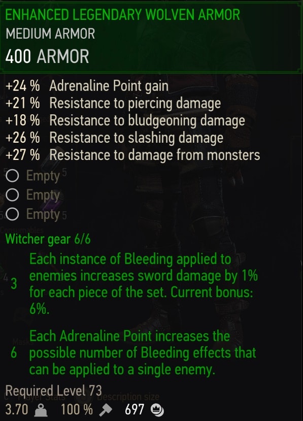 Enhanced Legendary Wolven Gear Set Stats - Armor
