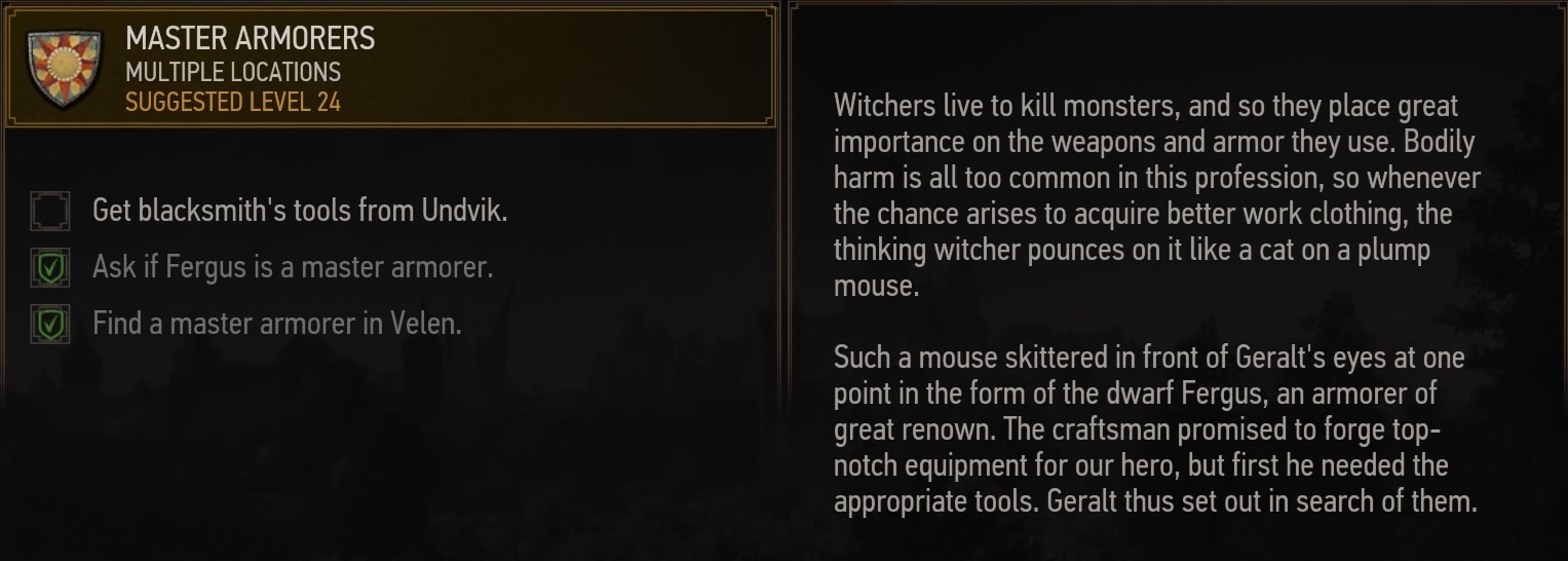 Master Armorer Quest objective starter