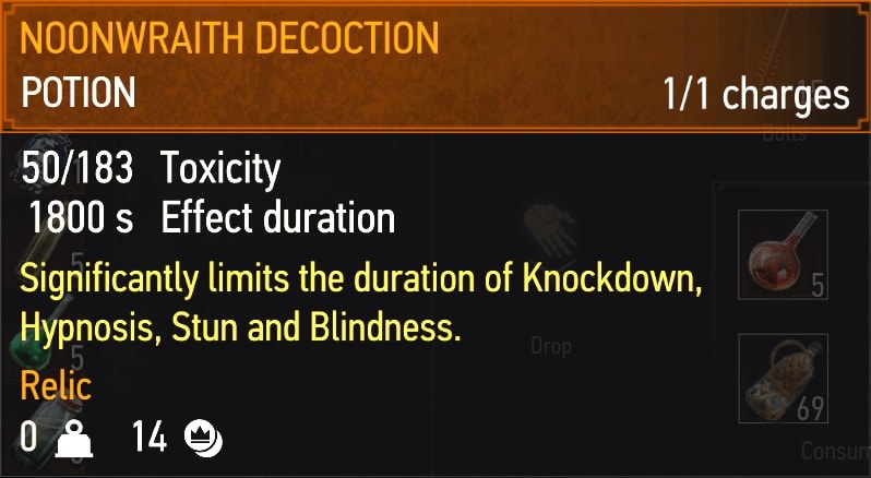 Noonwraith Decoction stats