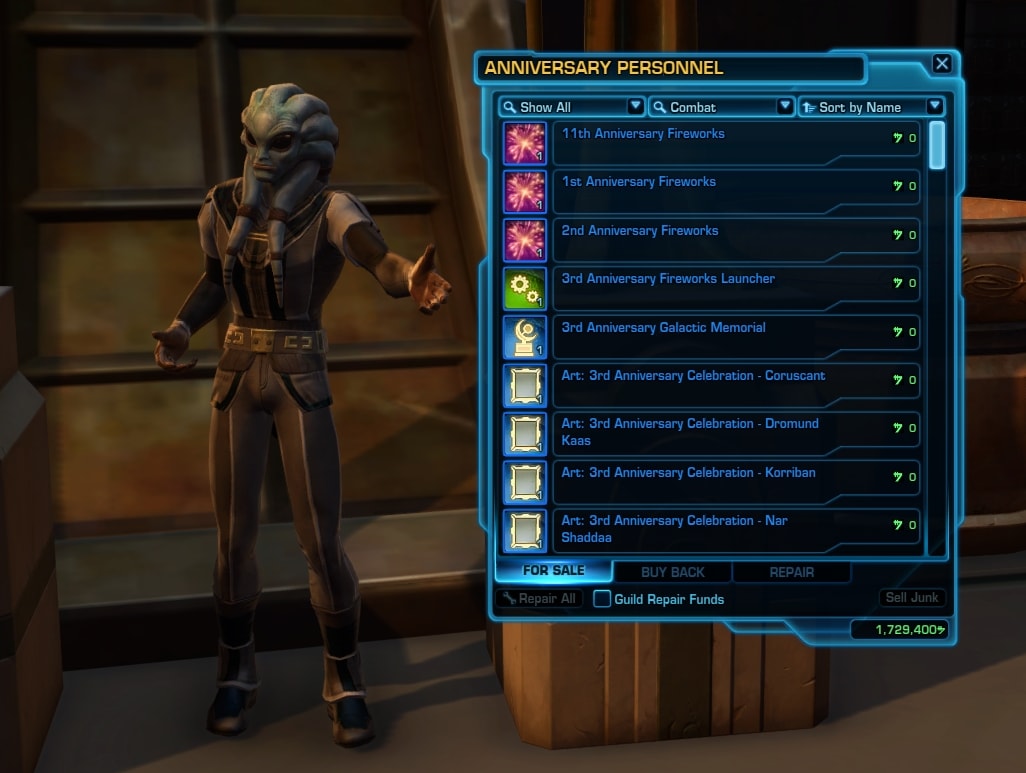SWTOR 11th Anniversary Personnel Vendor on the Fleet