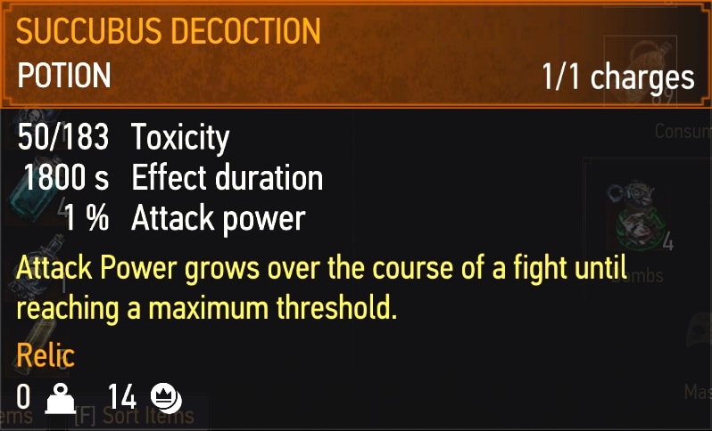 Succubus Decoction stats