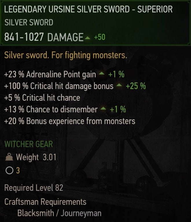 Superior Legendary Silver Sword Stats
