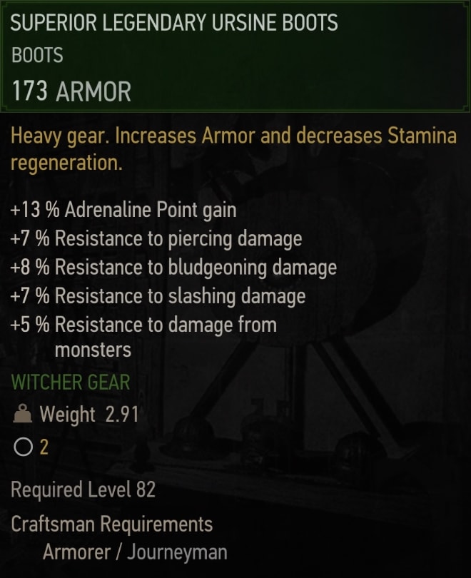 Superior Legendary Ursine Boots Stats