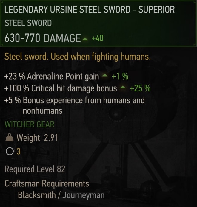 Superior Legendary Ursine Steel Sword Stats