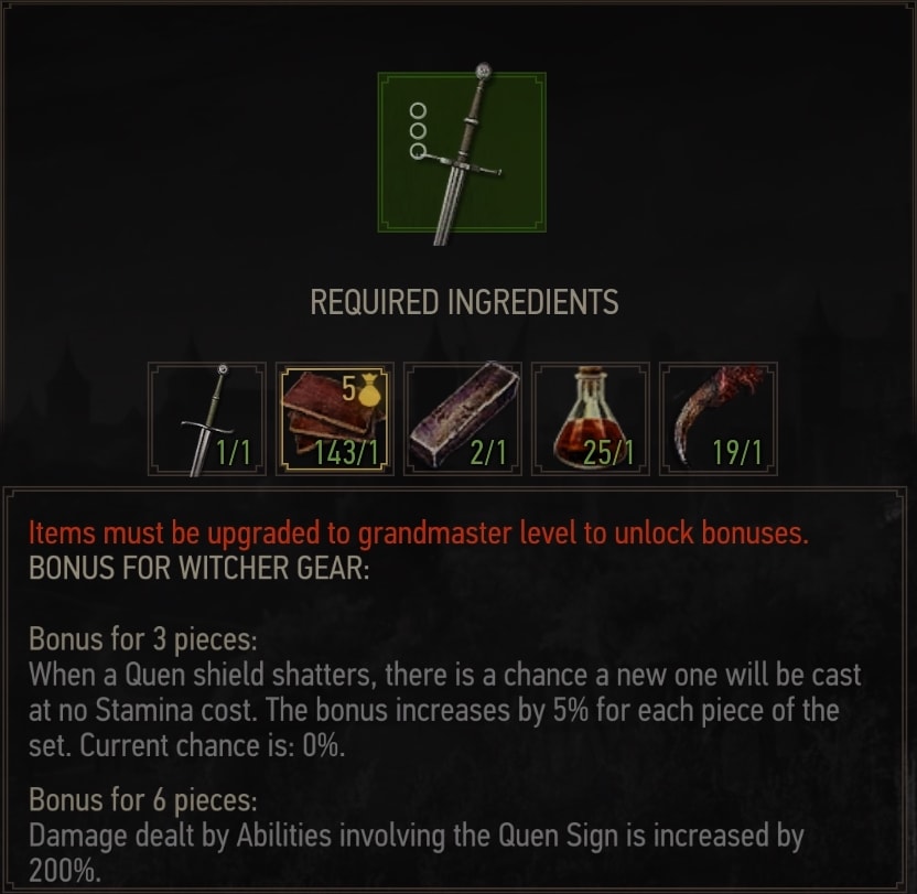 Superior Ursine Steel Sword crafting requirements