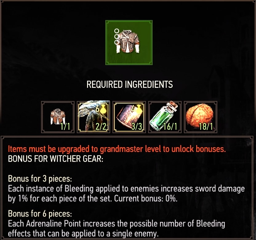 The Witcher 3 Mastercrafted Wolven Armor diagram - crafting requirements