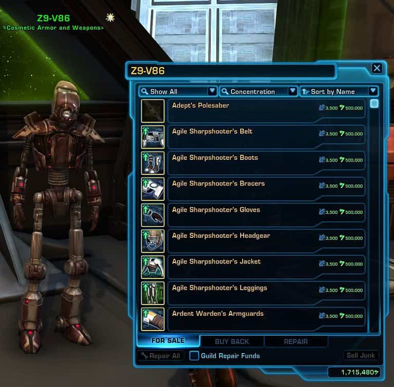 Galactic Command Armor Set Vendor