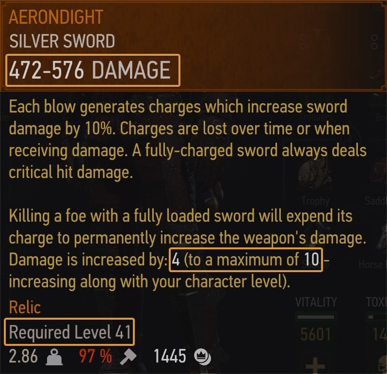 Aerondight - current level,  4 bonus damage