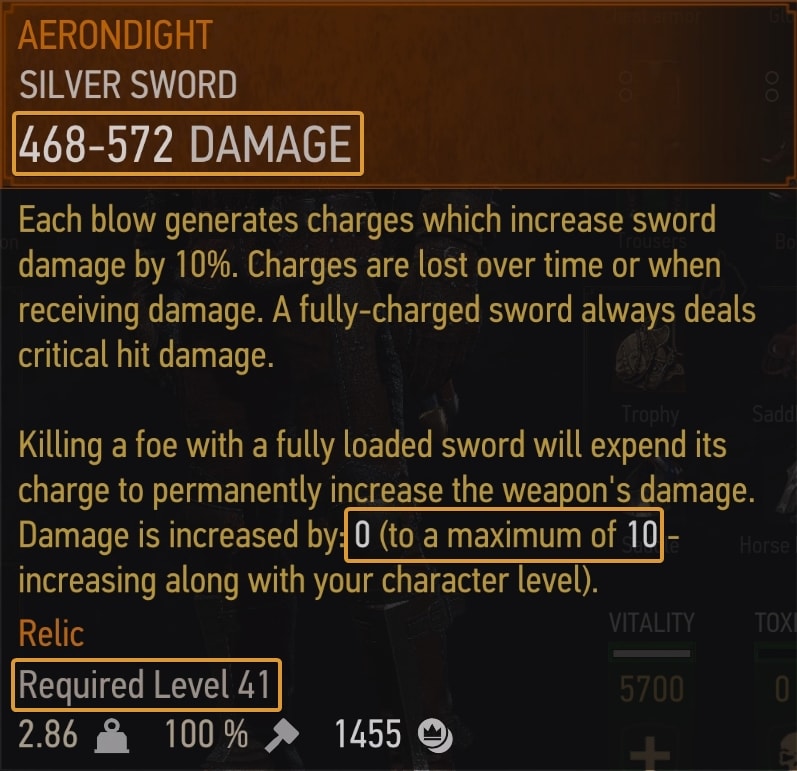Aerondight - current level, no bonus damage