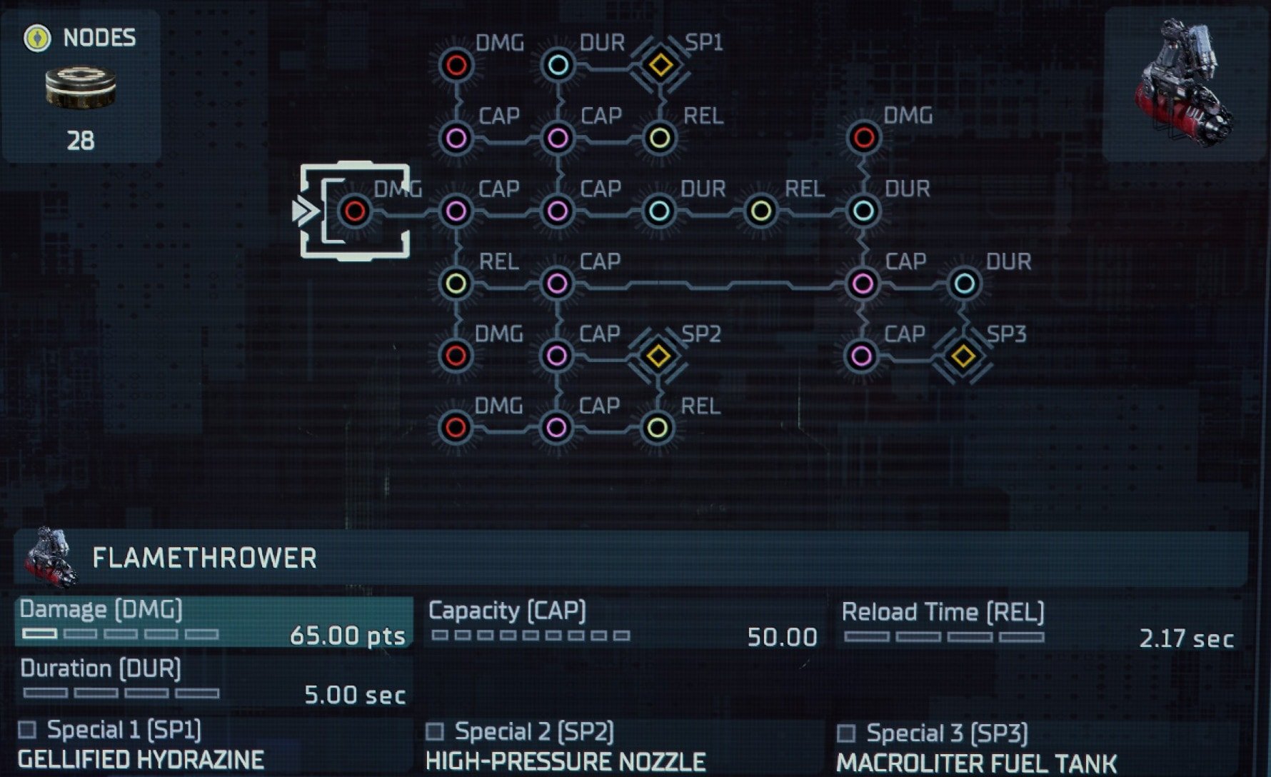 Flamethrower Weapon in Dead Space with no upgrades
