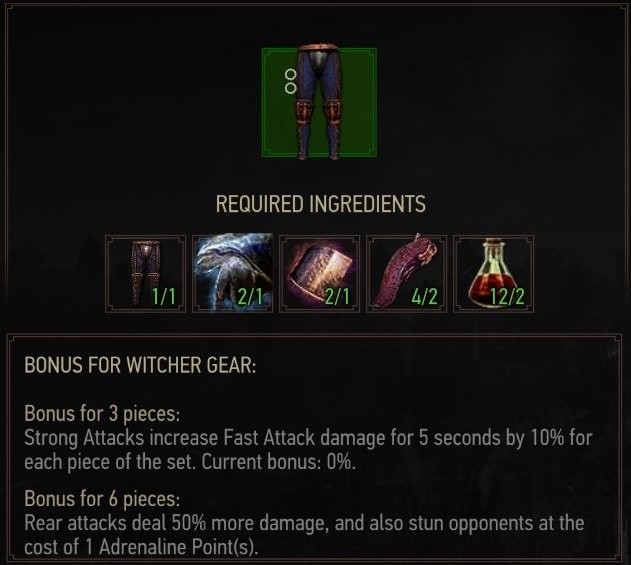 The Witcher 3 Grandmaster Feline witcher set - Crafting Requirements - Trousers