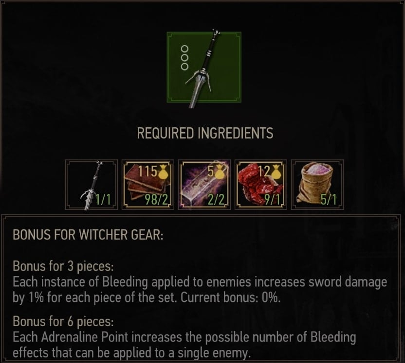 Grandmaster Wolven Silver Sword - Crafting Requirements