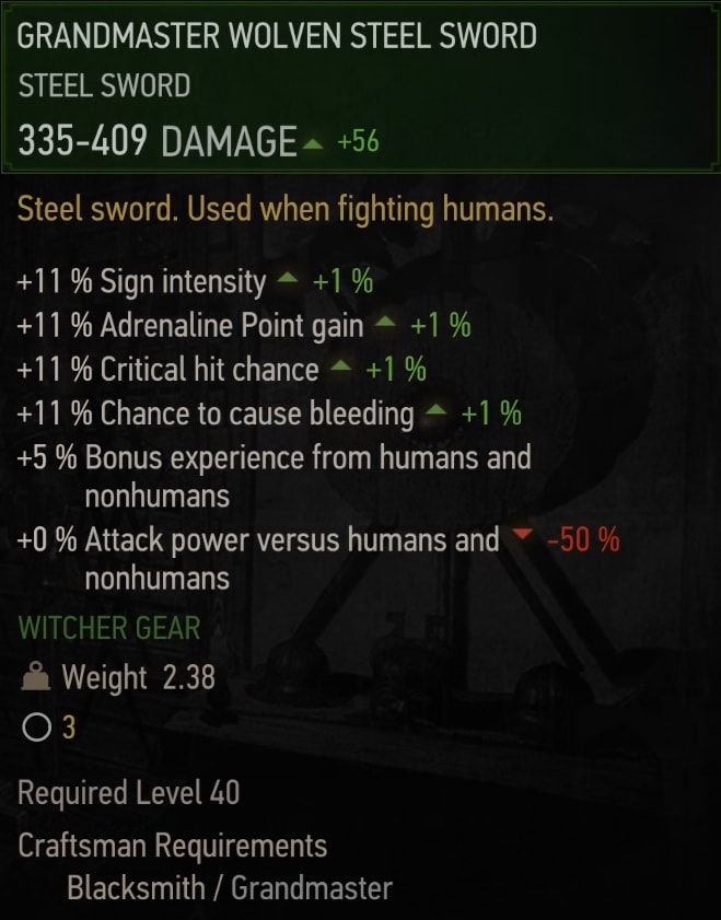 Grandmaster Wolven Steel Sword - Stats