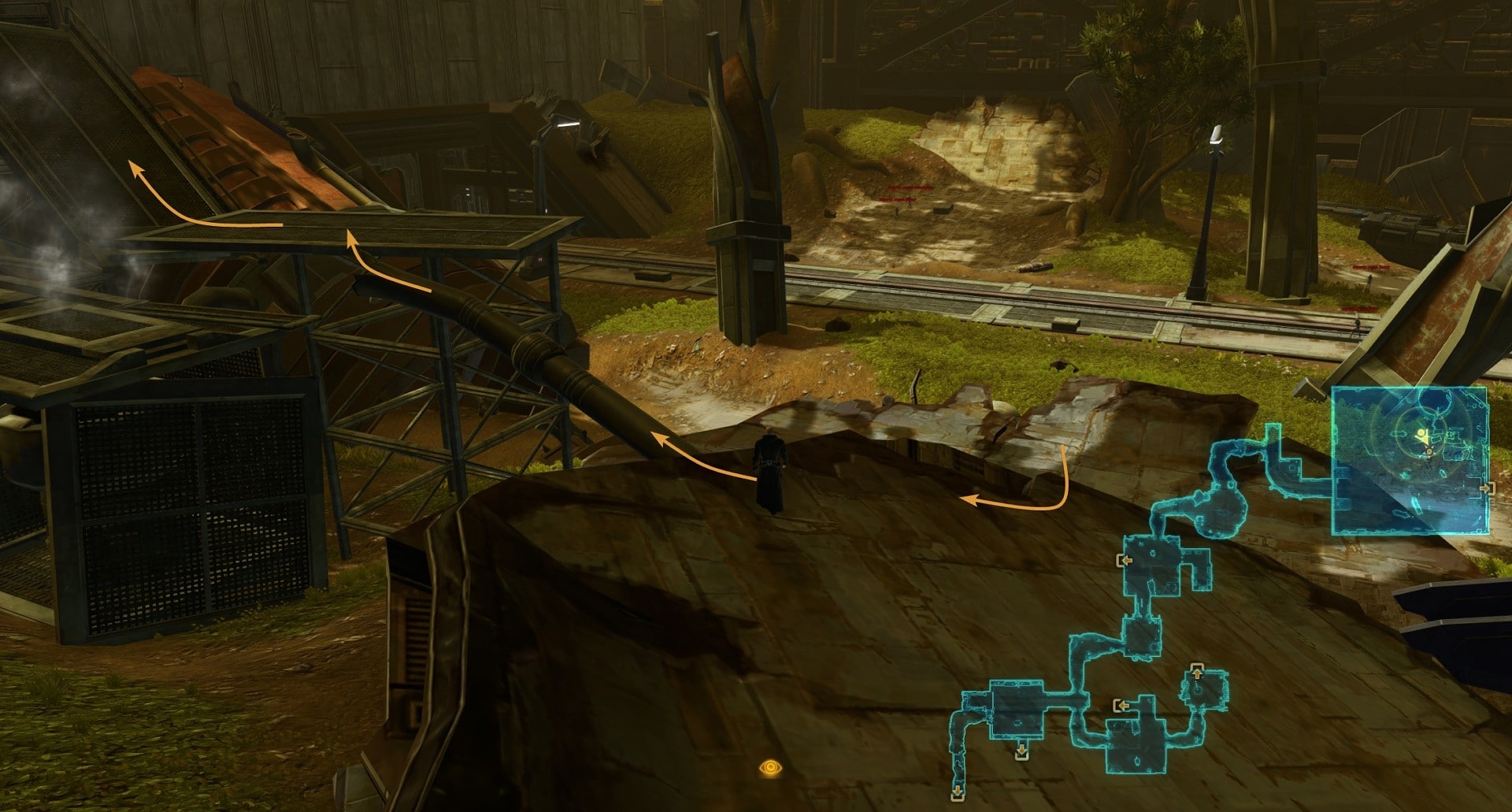 Jump onto the mesh platform