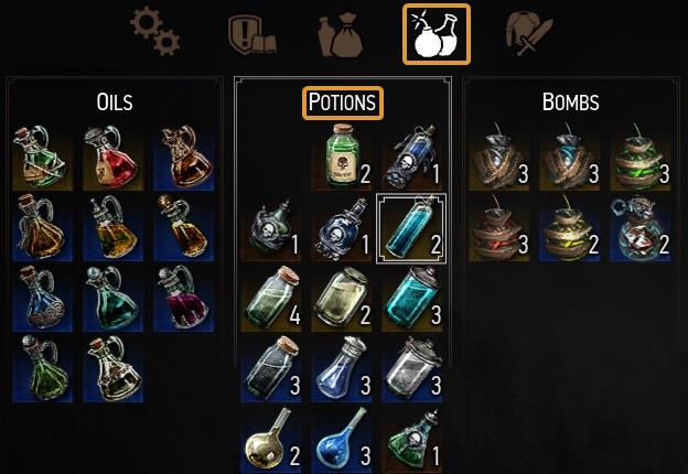 Witcher 3 Potions in Inventory
