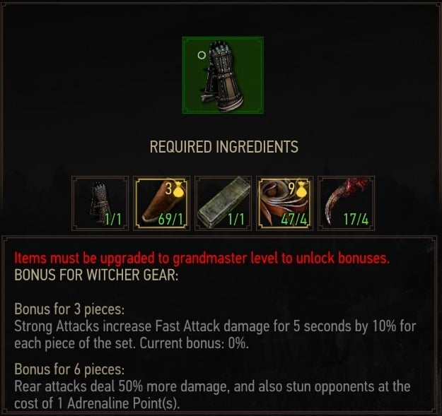 The Witcher 3 Superior Feline witcher gear stats - Gauntlets