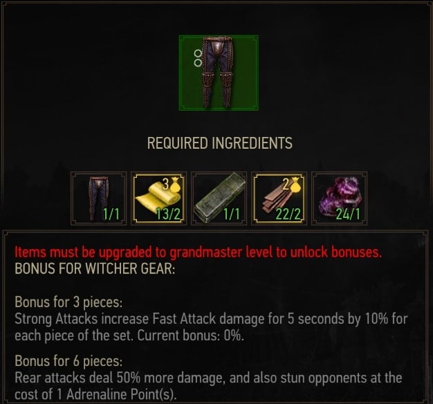 The Witcher 3 Superior Feline witcher gear stats - Trousers