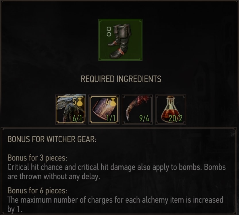 The Witcher 3 Grandmaster Manticore Gear Stats - Boots