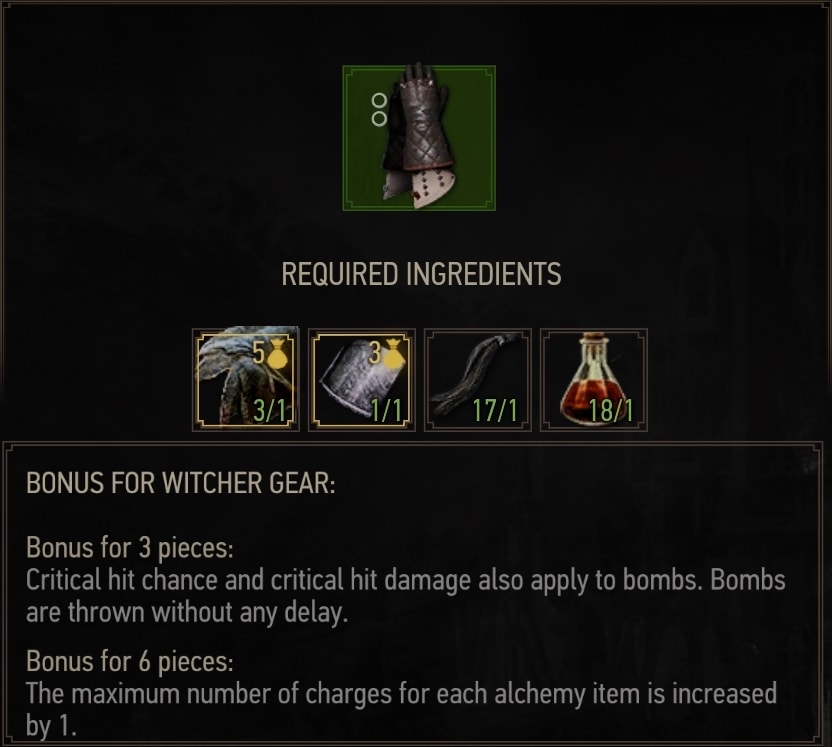 The Witcher 3 Grandmaster Manticore Gear Stats - Gauntlets